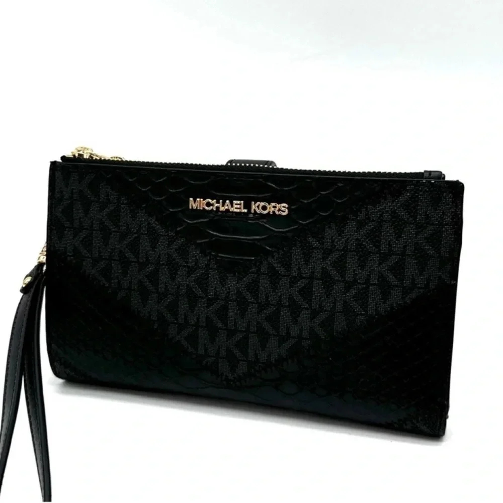 Michael Kors Large Double Zip Wallet Wristlet Black Multi